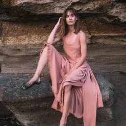 Stop List Organic Cotton Dresses Dusty Pink Organic Cotton Dress With Brass Buttons