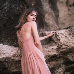 Stop List Organic Cotton Dresses Dusty Pink Organic Cotton Dress With Brass Buttons