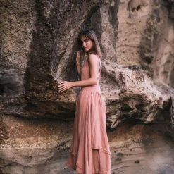 Stop List Organic Cotton Dresses Dusty Pink Organic Cotton Dress With Brass Buttons