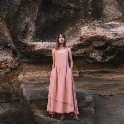 Stop List Organic Cotton Dresses Dusty Pink Organic Cotton Dress With Brass Buttons