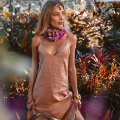 Eddie Linen Boho Bridesmaid Dress • Pink Linen Bohemian Slip Dress