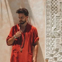 AYA Sacred Wear On Sale Red Tribal Kimono Robe For Men