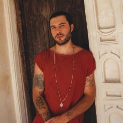 AYA Sacred Wear Red Raw Edge Thick Cotton Top Tee For Men On Sale