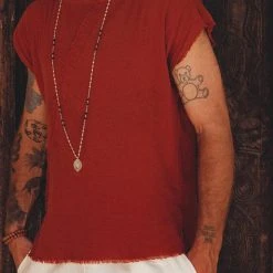 AYA Sacred Wear Red Raw Edge Thick Cotton Top Tee For Men On Sale