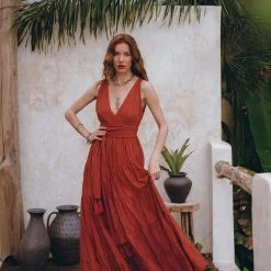 Eddie Boho Bridesmaid Dress • Boho Belted Dress • Red Maxi Adjustable Dress