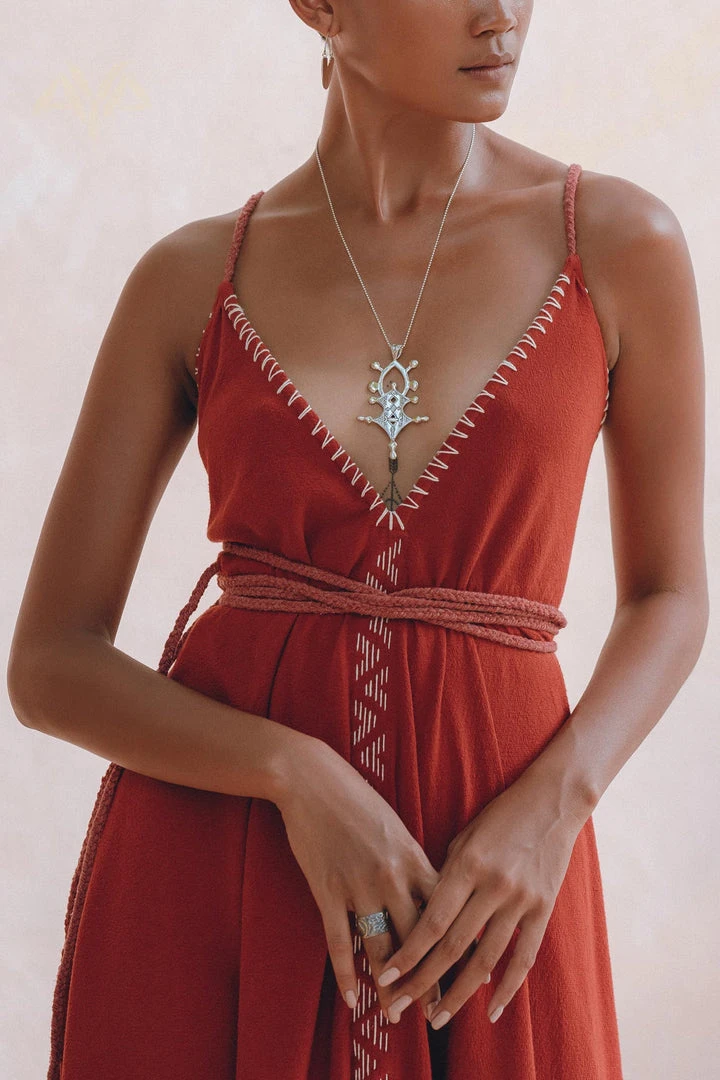 Jimmy Organic Red Cotton Maxi Dress • Sleeveless Hand Embroidered Dress New Collection 6 Jimmy Organic Red Cotton Maxi Dress • Sleeveless Hand Embroidered Dress New Collection