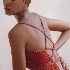 Jimmy Organic Red Cotton Maxi Dress • Sleeveless Hand Embroidered Dress New Collection