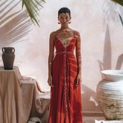 Jimmy Organic Red Cotton Maxi Dress • Sleeveless Hand Embroidered Dress New Collection 17 Jimmy Organic Red Cotton Maxi Dress • Sleeveless Hand Embroidered Dress New Collection