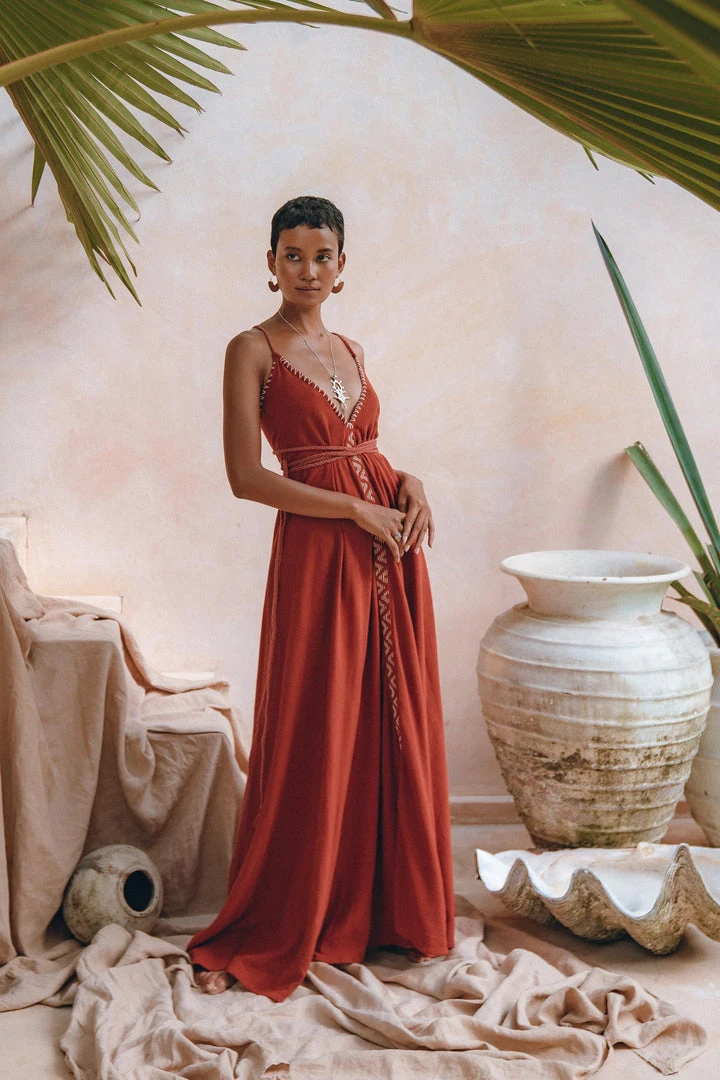 Jimmy Organic Red Cotton Maxi Dress • Sleeveless Hand Embroidered Dress New Collection 5 Jimmy Organic Red Cotton Maxi Dress • Sleeveless Hand Embroidered Dress New Collection