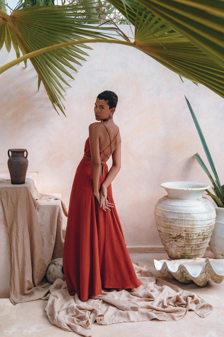 Jimmy Organic Red Cotton Maxi Dress • Sleeveless Hand Embroidered Dress New Collection 9 Jimmy Organic Red Cotton Maxi Dress • Sleeveless Hand Embroidered Dress New Collection