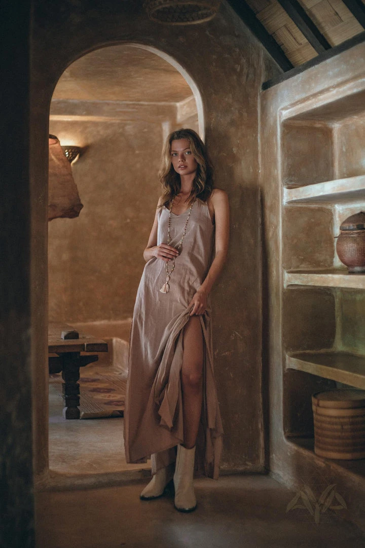 Eddie Long Maxi Boho Dress • Rose Gold Bridesmaid Bohemian Tribal Dress