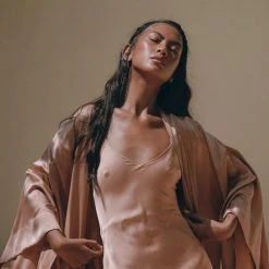 Jimmy Dusty Pink Silk Robe • Bohemian Kaftan Cardigan • Long Cape For Women Silk Garments