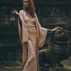 Jimmy Dusty Pink Silk Robe • Bohemian Kaftan Cardigan • Long Cape For Women Silk Garments