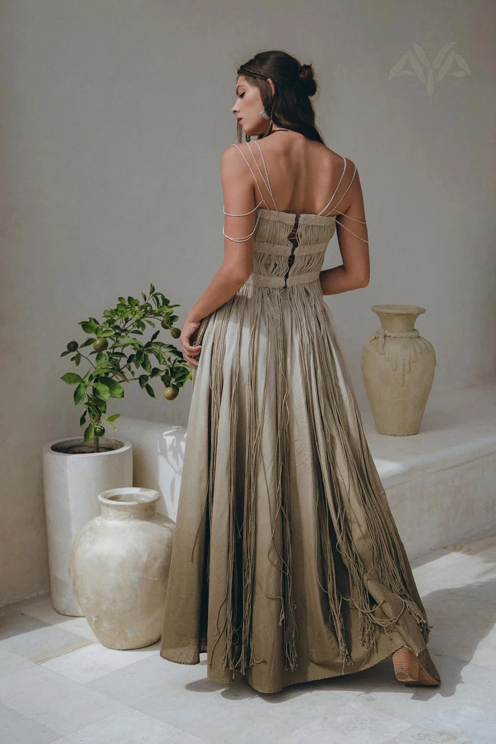 Jimmy Tribal Dress • Sage Green Goddess Dress • Ethnic Handwoven Macrame Dress 9 Jimmy Tribal Dress • Sage Green Goddess Dress • Ethnic Handwoven Macrame Dress