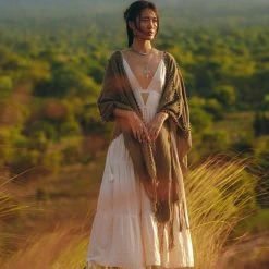 Jimmy Olive Green Poncho Robe For Women • Boho Kimono Overcoat • Prom Cover Up