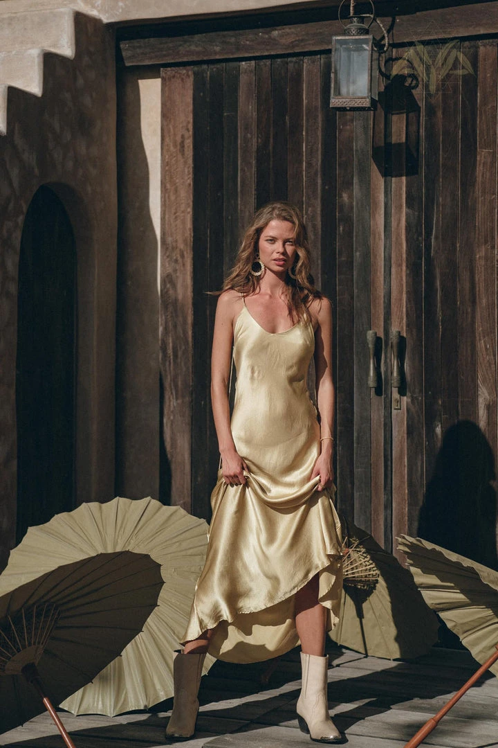 Jimmy Golden Silk Slip Dress • Peace Silk Boho Dress Women • Silk Long Maxi Dress Silk Garments