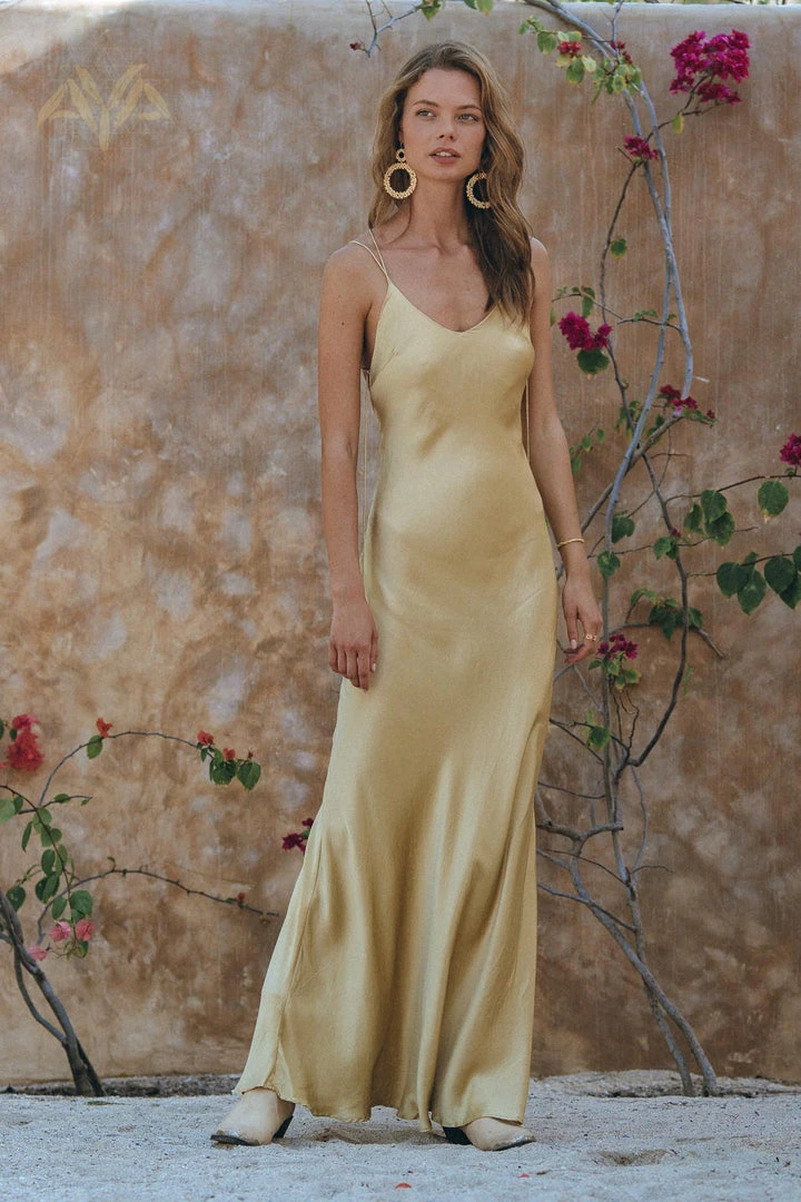 Jimmy Golden Silk Slip Dress • Peace Silk Boho Dress Women • Silk Long Maxi Dress Silk Garments