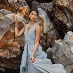 Eddie Boho Bridesmaid Dress • A Line Dress • Sky Blue Maxi Adjustable Dress