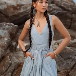 Eddie Boho Bridesmaid Dress • A Line Dress • Sky Blue Maxi Adjustable Dress