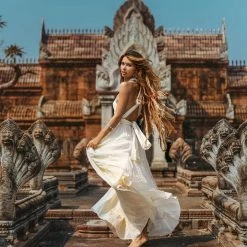 Eddie Off-White Bohemian Adjustable Dress • Evening Open Back Belly Dress