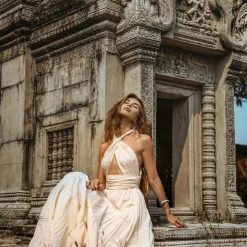 Eddie Off-White Bohemian Adjustable Dress • Evening Open Back Belly Dress