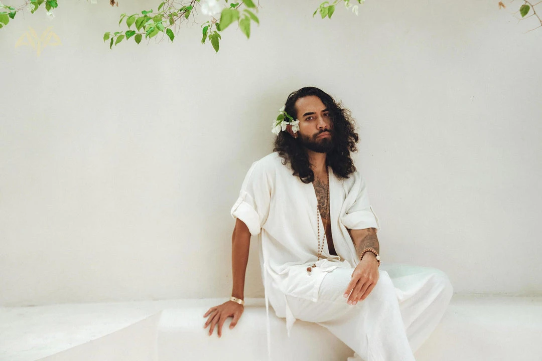 AYA Sacred Wear On Sale Off-White Tribal Kimono Robe For Men 4 AYA Sacred Wear On Sale Off-White Tribal Kimono Robe For Men