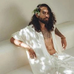 AYA Sacred Wear On Sale Off-White Tribal Kimono Robe For Men 13 AYA Sacred Wear On Sale Off-White Tribal Kimono Robe For Men