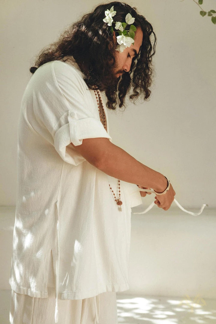 AYA Sacred Wear On Sale Off-White Tribal Kimono Robe For Men 8 AYA Sacred Wear On Sale Off-White Tribal Kimono Robe For Men