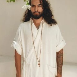 AYA Sacred Wear On Sale Off-White Tribal Kimono Robe For Men 18 AYA Sacred Wear On Sale Off-White Tribal Kimono Robe For Men