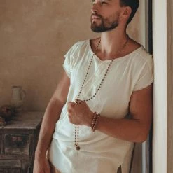 AYA Sacred Wear On Sale White Raw Edge Thick Cotton Top Tee For Men