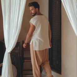 AYA Sacred Wear On Sale White Raw Edge Thick Cotton Top Tee For Men