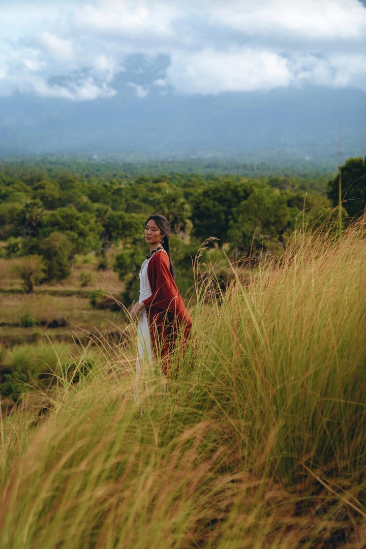 Jimmy Red Poncho Robe • Boho Cape For Women • Bohemian Kimono Overcoat New Collection