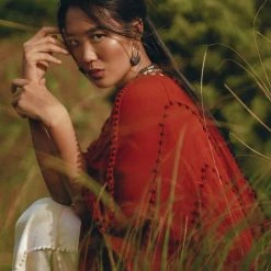 Jimmy Red Poncho Robe • Boho Cape For Women • Bohemian Kimono Overcoat New Collection