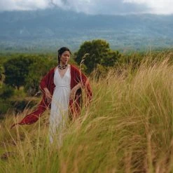 Jimmy Red Poncho Robe • Boho Cape For Women • Bohemian Kimono Overcoat New Collection