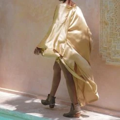 Jimmy Boho Golden Silk Kimono Cover Up • Wide Sleeve Bohemian Cardigan Silk Garments